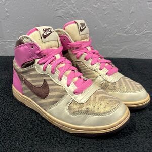 🔥🔥 NIKE Womens Dunk High Pink Gold Animal Print Retro Sneakers Sz 6.5 - GUC